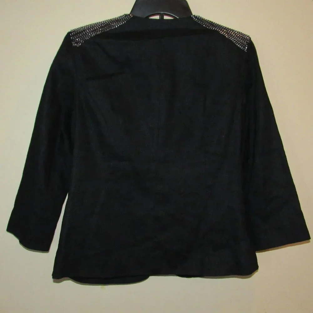 NWT Chicos Chained Galloway 3/4 Sleeve Linen Blend Black Jacket sz 0 US Small - Picture 2 of 3